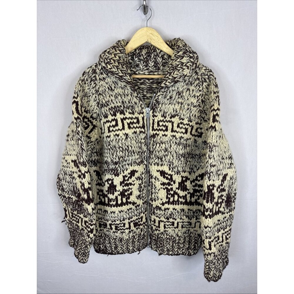 Classic Zip-Up Chunky Knit Sweater Jacket - Cream and Brown